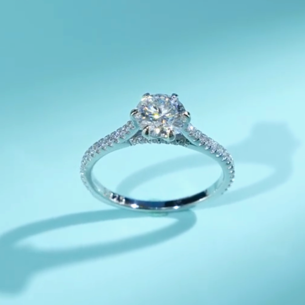 14K White Gold Over 925 Sterling Silver 1Ct Certified Real Moissanite Round Brilliant Cut for Women Super Fiery Perfect for Engagment Wedding Anniversary Promise Ring
