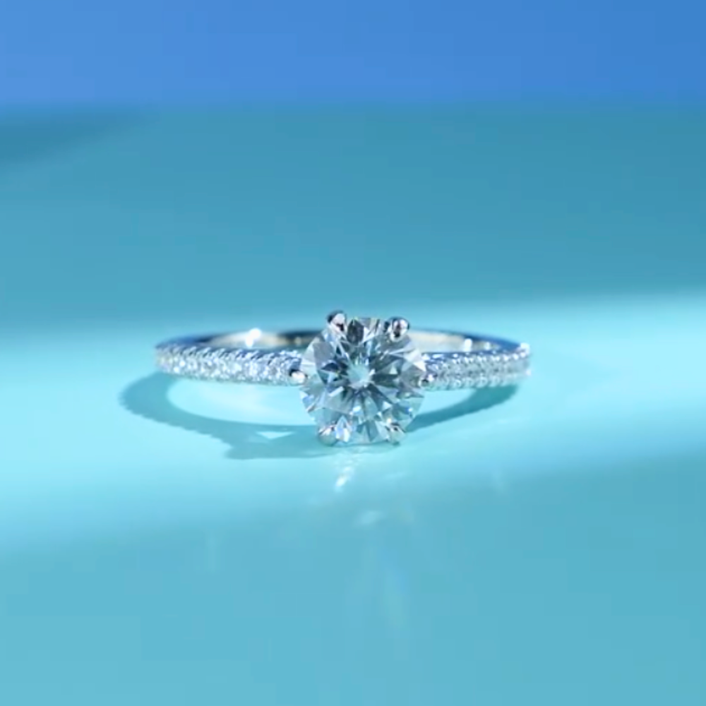 14K White Gold Over 925 Sterling Silver 1Ct Certified Real Moissanite Round Brilliant Cut for Women Super Fiery Perfect for Engagment Wedding Anniversary Promise Ring