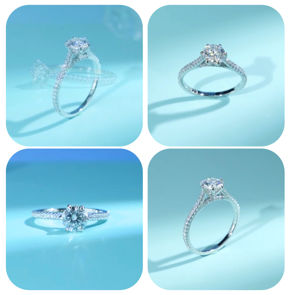 14K White Gold Over 925 Sterling Silver 1Ct Certified Real Moissanite Round Brilliant Cut for Women Super Fiery Perfect for Engagment Wedding Anniversary Promise Ring
