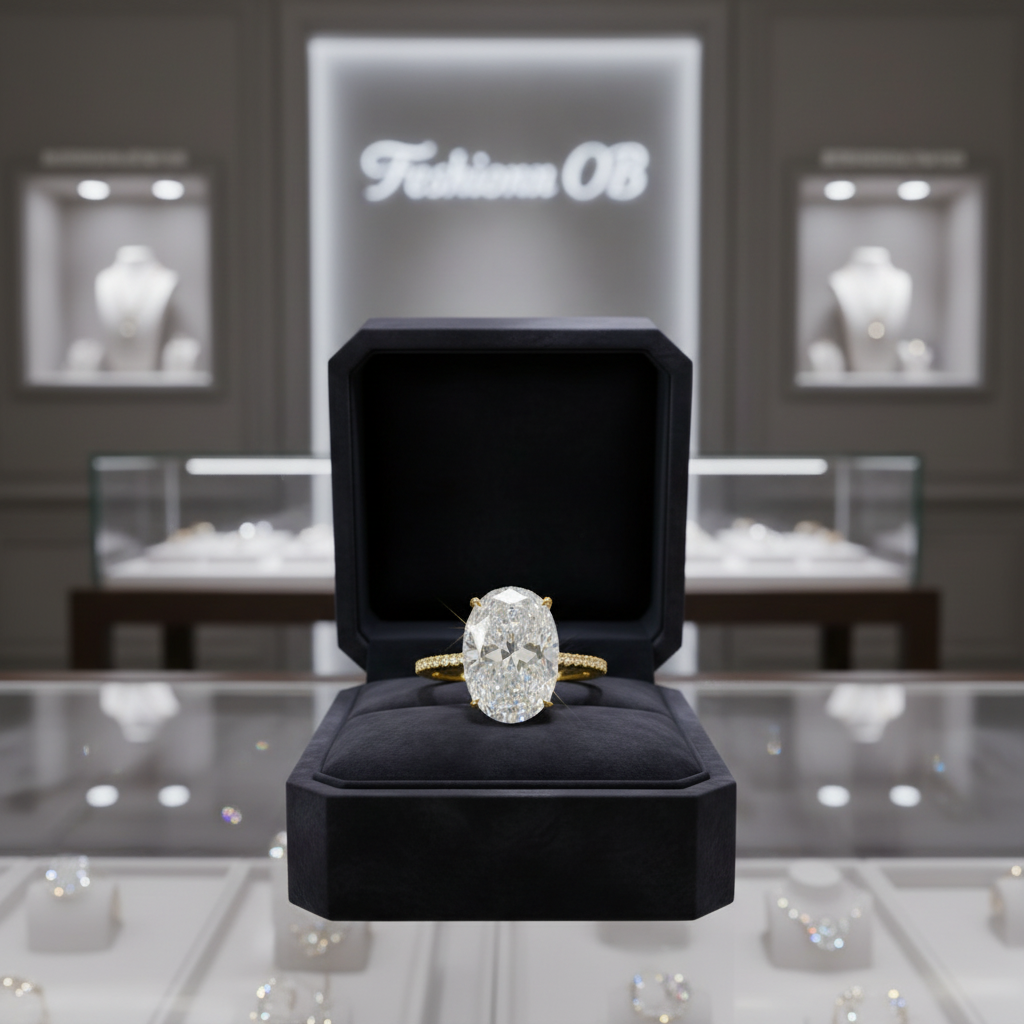 18K Yellow Gold Plated Alexandra Dora 5CT Oval OB Simulated Diamond Ring with French Pavé Setting for Women Bridal Engagement Wedding Anniversary Gift