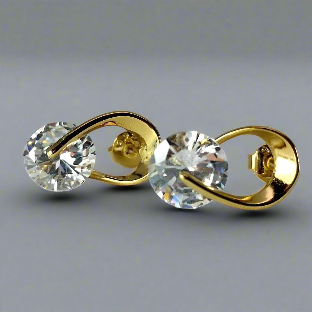 14K Gold Plated Hugging Swirl Stud Earrings with OB Simulated Diamonds – Bridal, Anniversary & Special Occasion