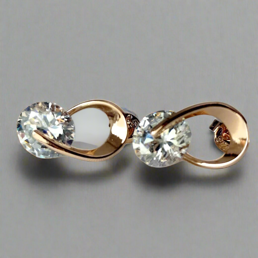 14K Gold Plated Hugging Swirl Stud Earrings with OB Simulated Diamonds – Bridal, Anniversary & Special Occasion