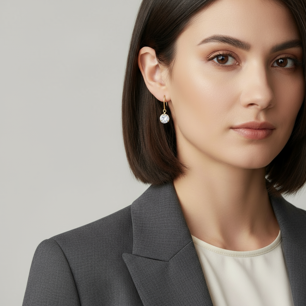 Naked Drill 18K Gold Crystal Dangle Earrings – Sparkly Lightweight Drop Earrings for Women