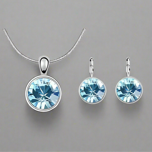Round Aqua OB Crystals Necklace or Set