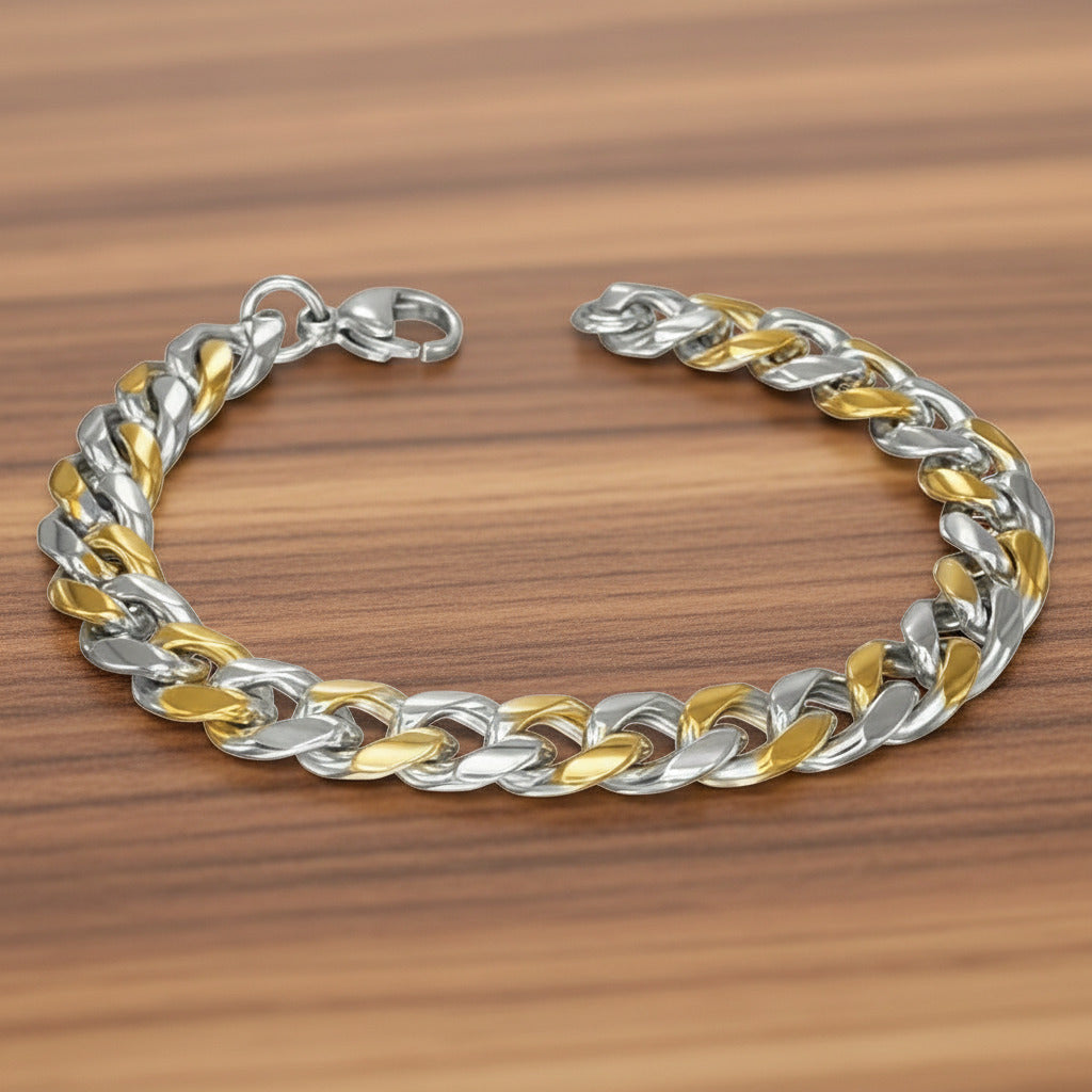Havana Two Tone Stainless Steel Thick Cuban Link Men's Bracelet