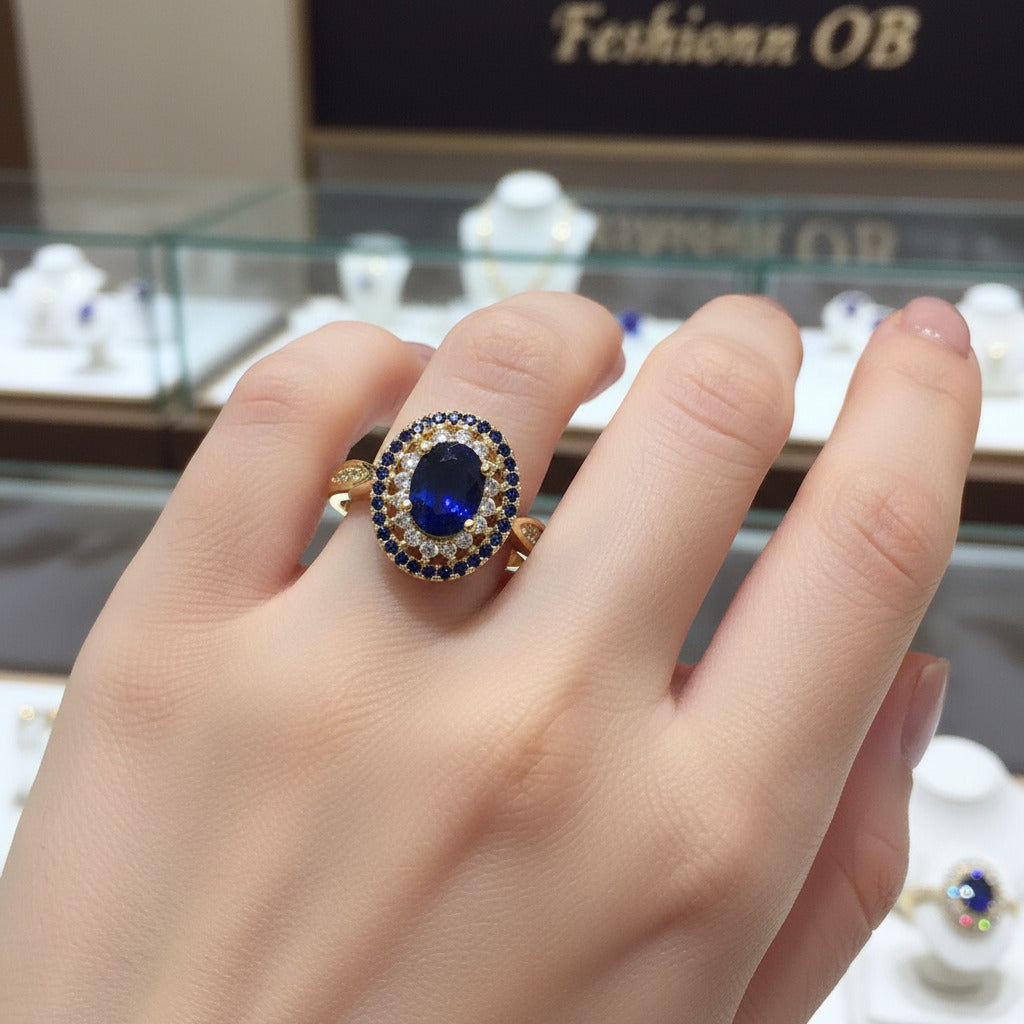 Louisa 1.62CT Oval Cut Genuine Sapphire and Cz IOBI Precious Gems Ring for Women Special Occasion
