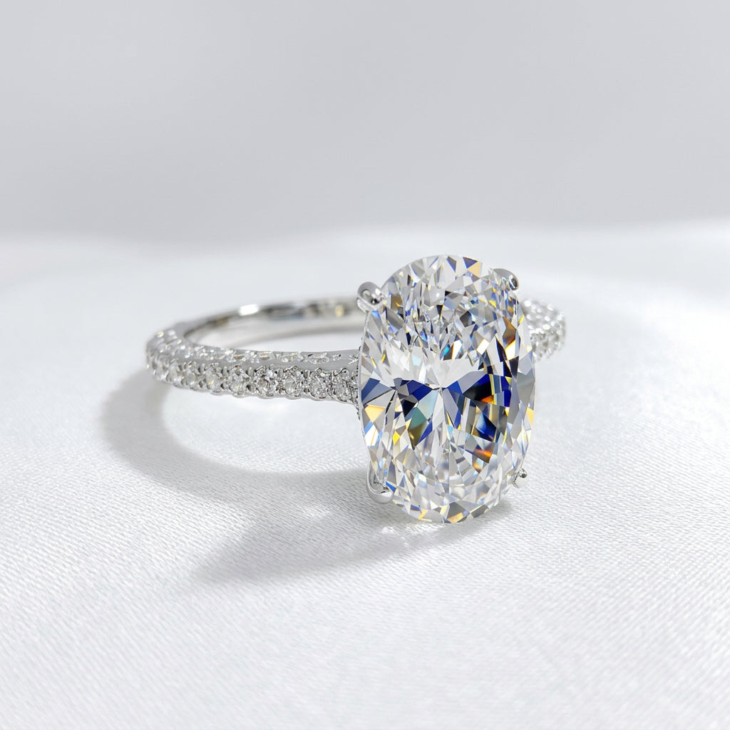 Alexandra 3CT Oval Petite French Pavé Crown OB Simulated Diamond Ring for Woman Bridal Engagement Wedding Anniversary Gift