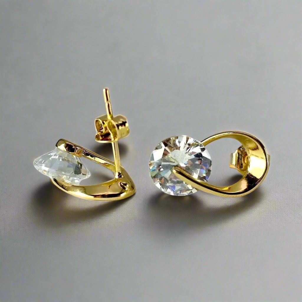 14K Gold Plated Hugging Swirl Stud Earrings with OB Simulated Diamonds – Bridal, Anniversary & Special Occasion