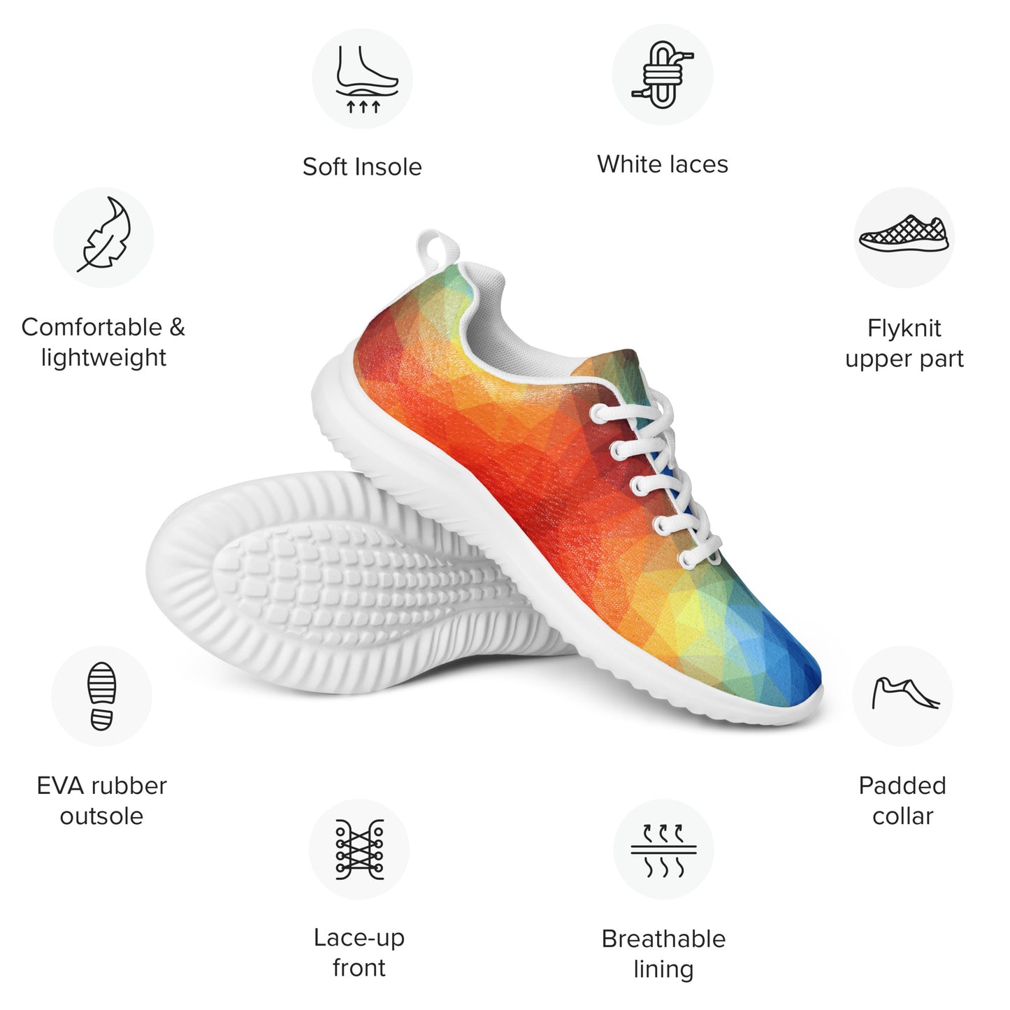 DASH Geo Rainbow Men’s Athletic Shoes Lightweight Breathable Design by OB Original Apparel