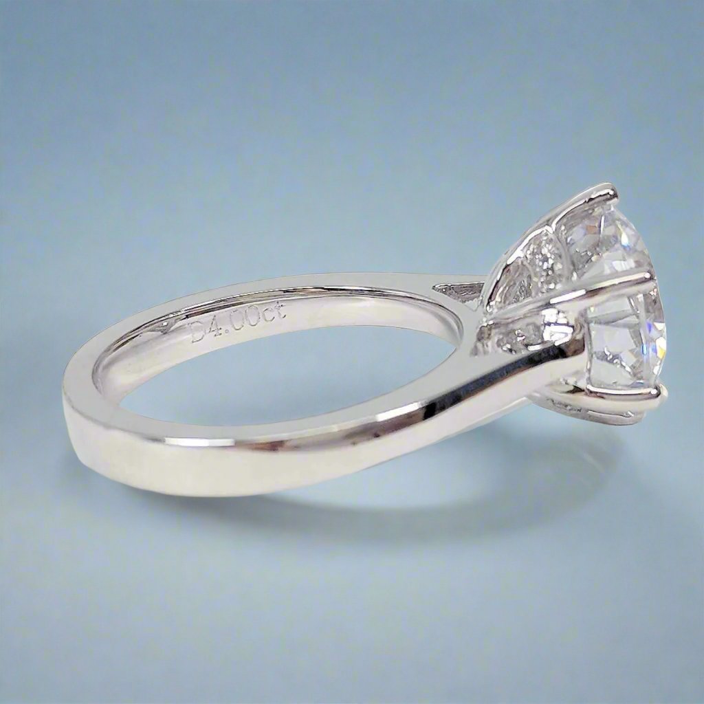 Victoria 4CT Round Cut OB Simulated Diamond Solitaire Sterling Silver Platinum Plated Ring for Woman Special Occasion Engagement