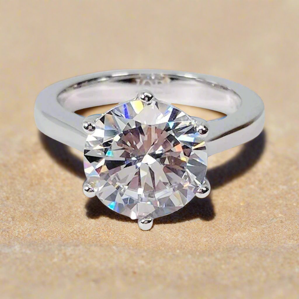 Victoria 4CT Round Cut OB Simulated Diamond Solitaire Sterling Silver Platinum Plated Ring for Woman Special Occasion Engagement