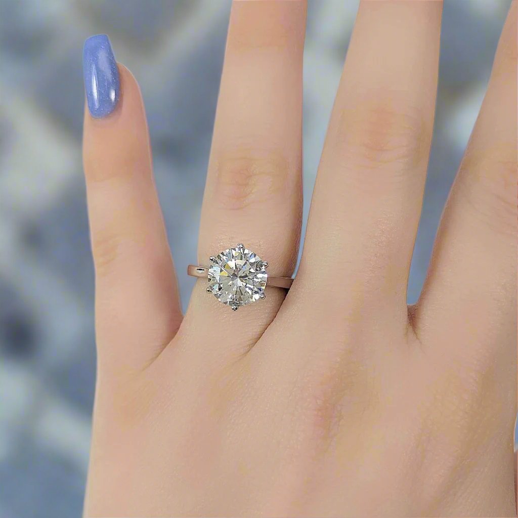 Victoria 4CT Round Cut OB Simulated Diamond Solitaire Sterling Silver Platinum Plated Ring for Woman Special Occasion Engagement