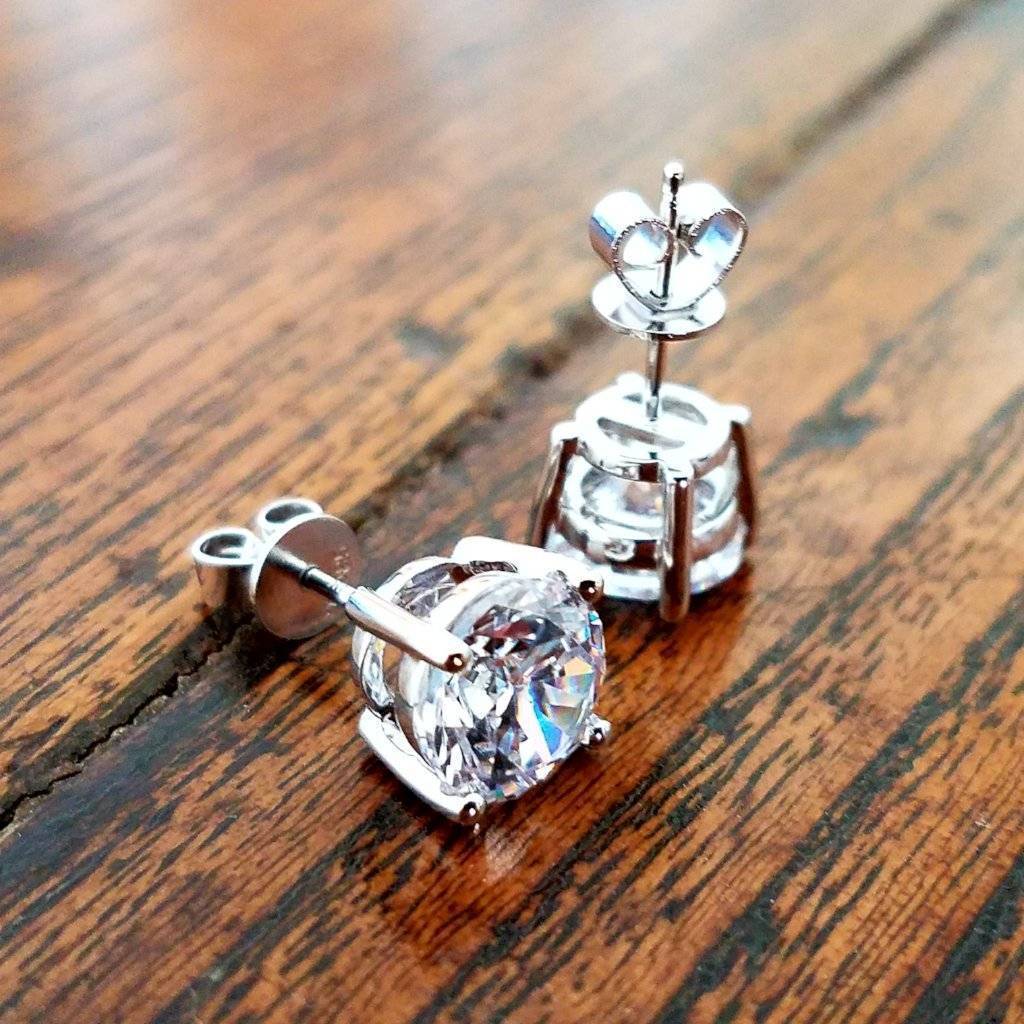 Opulence Round OB Simulated Diamond Solitaire Sterling Silver Platinum Plated Stud Earrings for Women Engagement Bridal Wedding Anniversary Gift