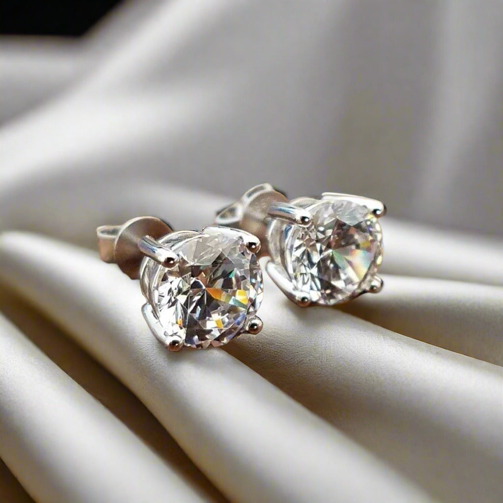Opulence Round OB Simulated Diamond Solitaire Sterling Silver Platinum Plated Stud Earrings for Women Engagement Bridal Wedding Anniversary Gift