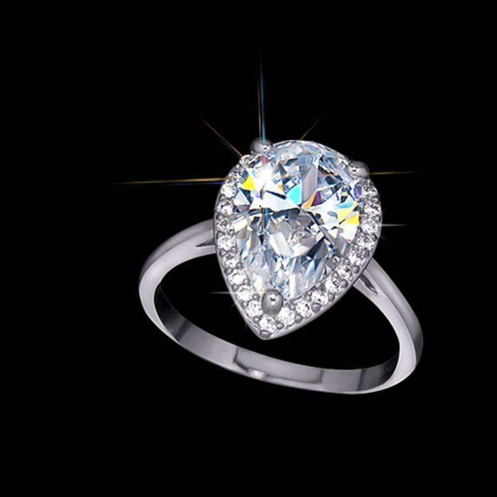 Fiona 4CT Pear Cut Halo OB Simulated Diamond Ring for Women Bridal Engagement Wedding Anniversary Gift