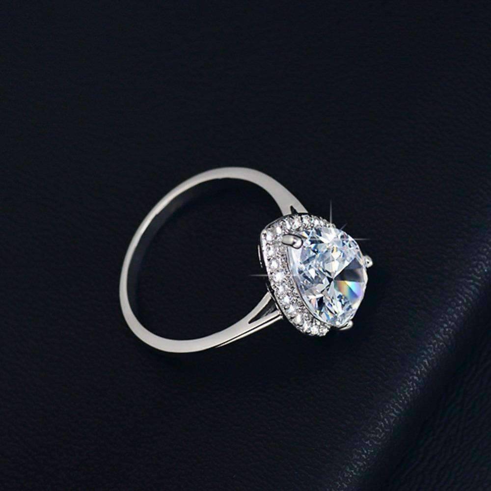 Fiona 4CT Pear Cut Halo OB Simulated Diamond Ring for Women Bridal Engagement Wedding Anniversary Gift