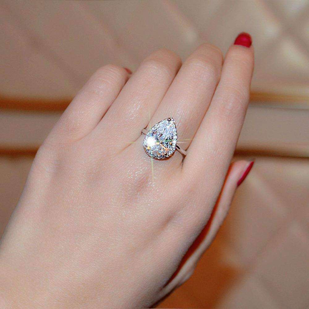 Fiona 4CT Pear Cut Halo OB Simulated Diamond Ring for Women Bridal Engagement Wedding Anniversary Gift