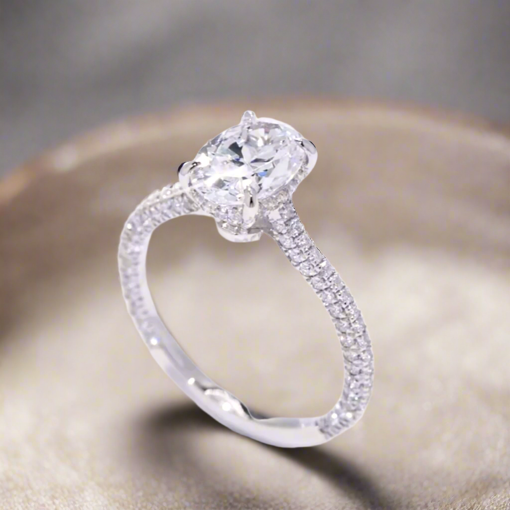 Alexandra Brilliant 2.5CT Oval Petite French Pavé Crown 14K Gold Plated over Sterling Silver OB Simulated Diamond Ring