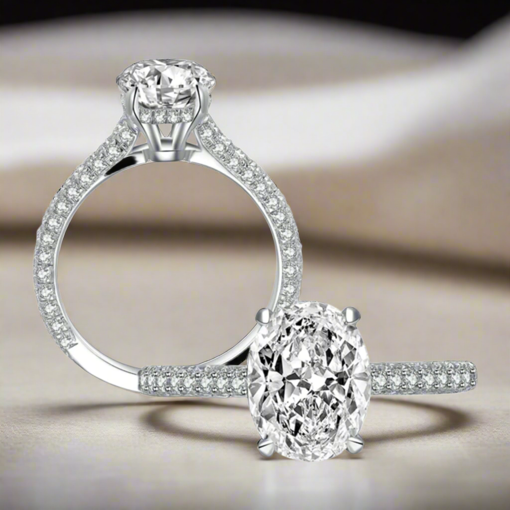 Alexandra Brilliant 2.5CT Oval Petite French Pavé Crown 14K Gold Plated over Sterling Silver OB Simulated Diamond Ring