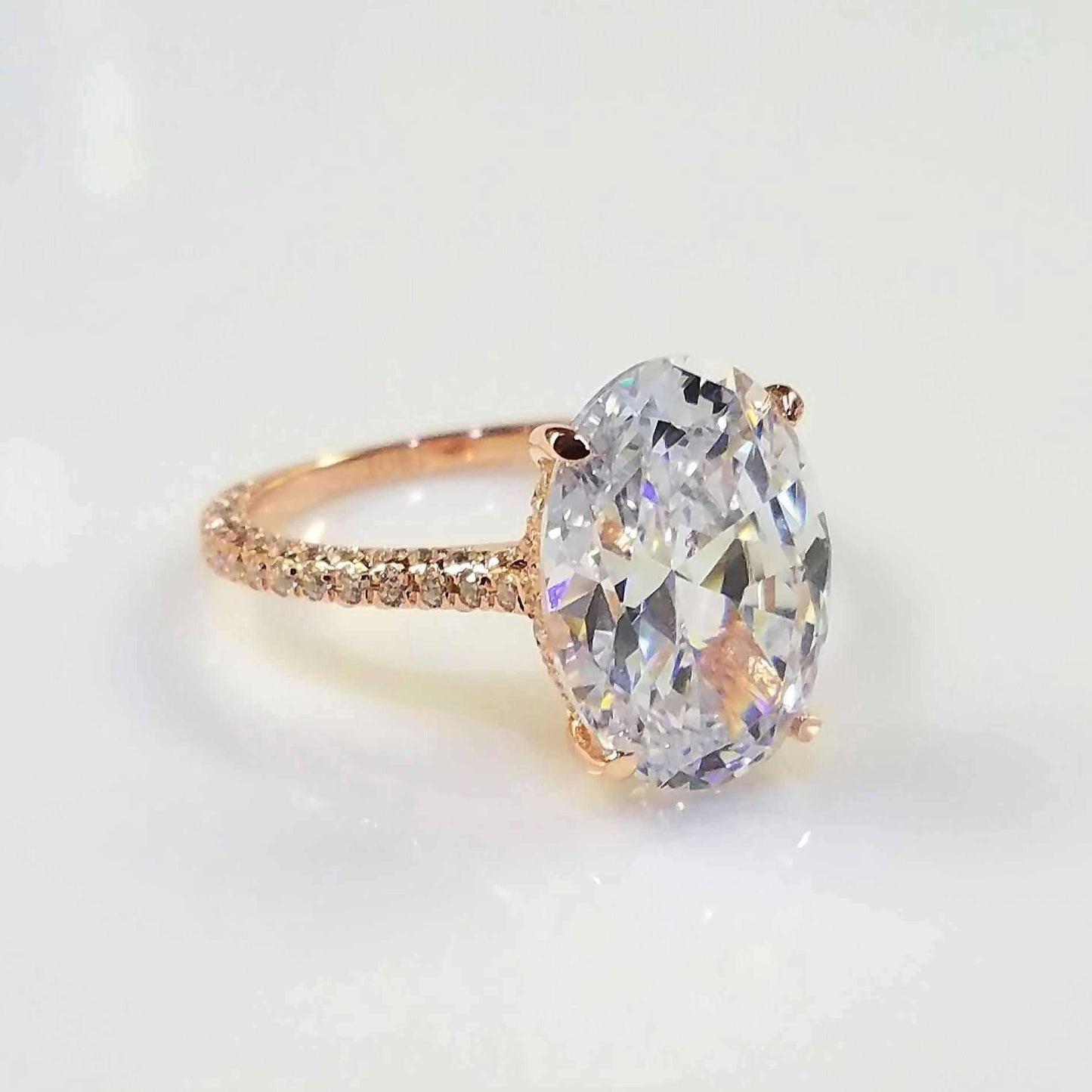 Alexandra LaRosa 5CT Oval Petite French Pavé Crown Rose Gold OB Simulated Diamond 18K Rose Gold Plated Sterling Silver Ring for Women