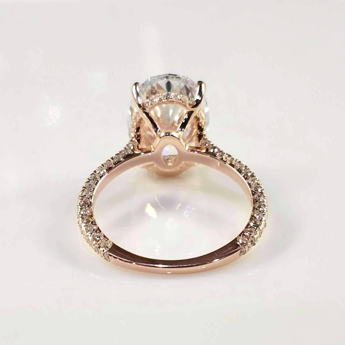 Alexandra LaRosa 5CT Oval Petite French Pavé Crown Rose Gold OB Simulated Diamond 18K Rose Gold Plated Sterling Silver Ring for Women