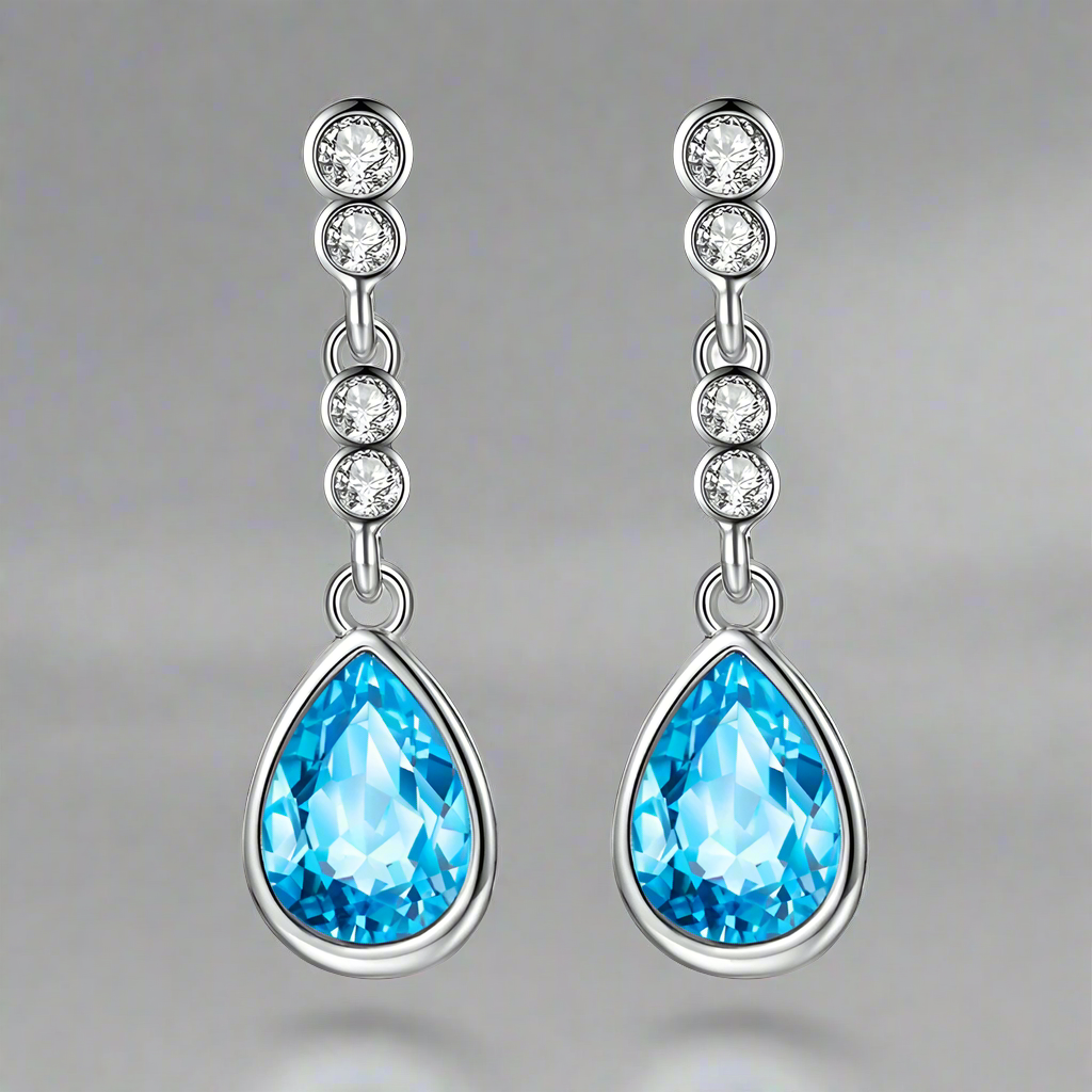 OB Crystals 14K White Gold plated Dew Drop Earrings for Woman Special Occasion Black Tie Holidays Birthdays