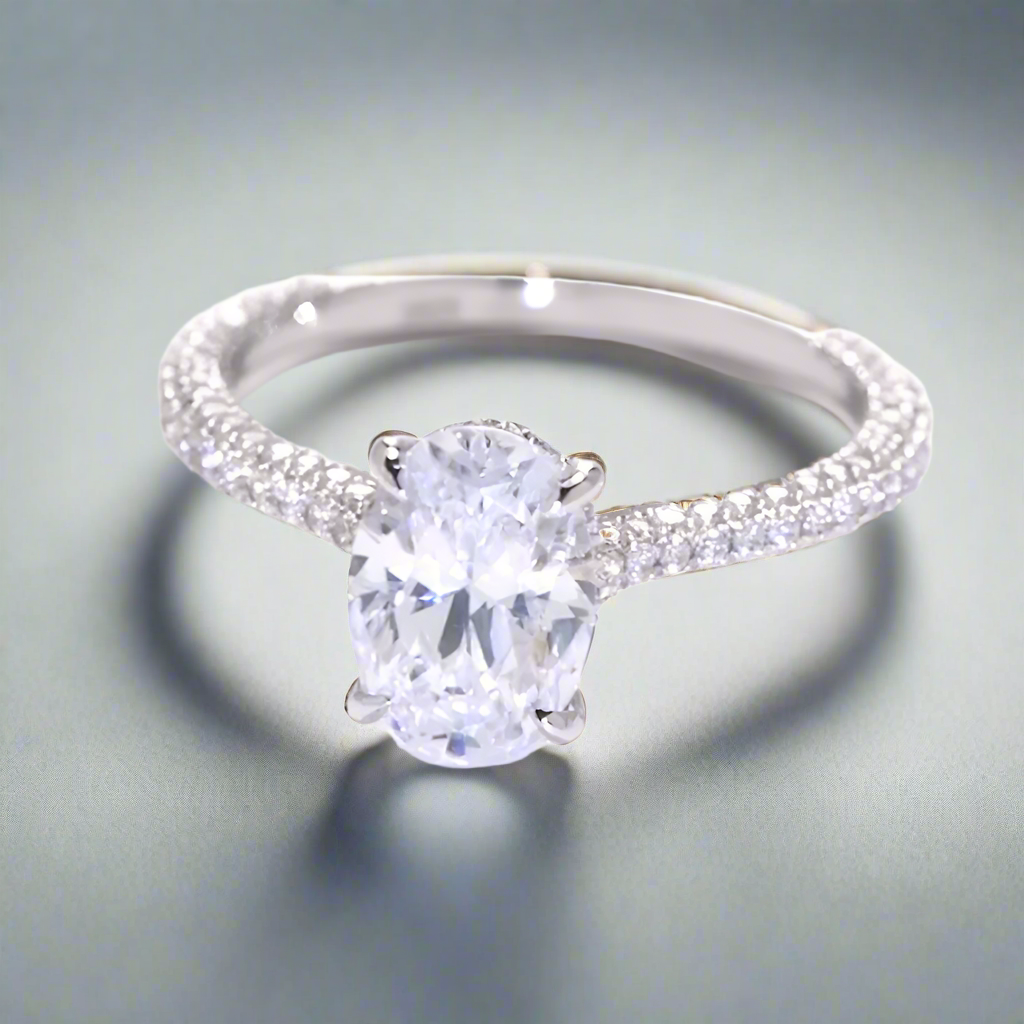 Alexandra Brilliant 2.5CT Oval Petite French Pavé Crown 14K Gold Plated over Sterling Silver OB Simulated Diamond Ring