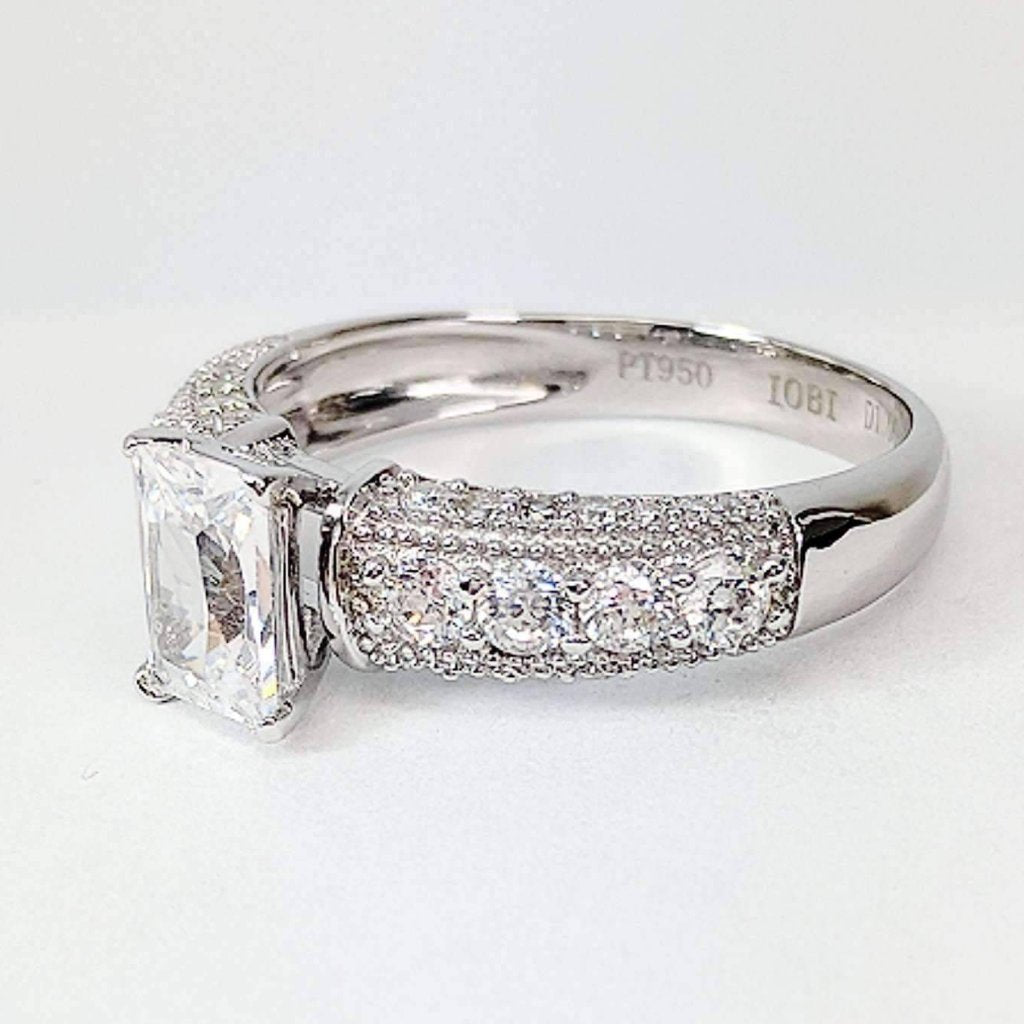 Camilla 1CT Emerald Cut Petite Pavé and Migraine OB Simulated Diamond Ring for Women Bridal Engagement Wedding Anniversary Gift