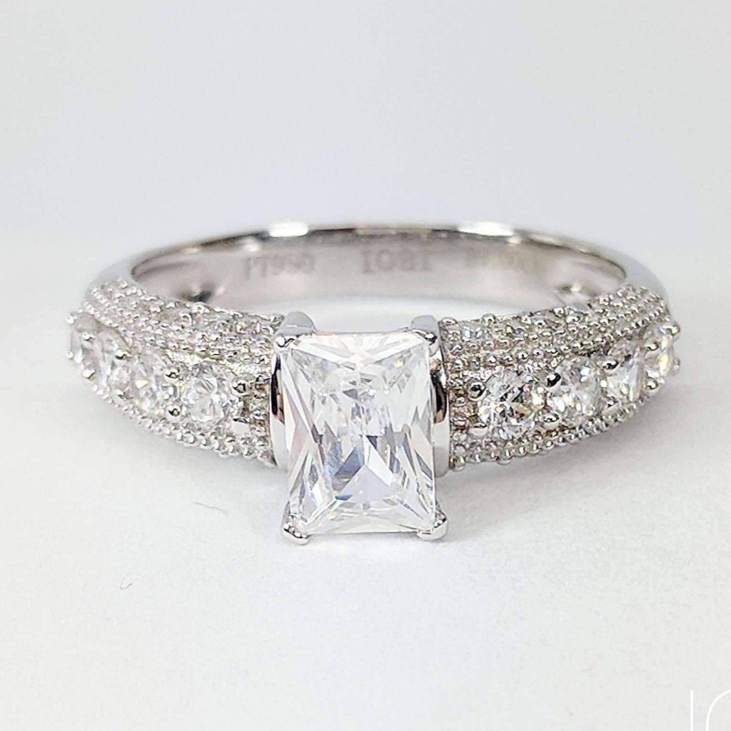 Camilla 1CT Emerald Cut Petite Pavé and Migraine OB Simulated Diamond Ring for Women Bridal Engagement Wedding Anniversary Gift