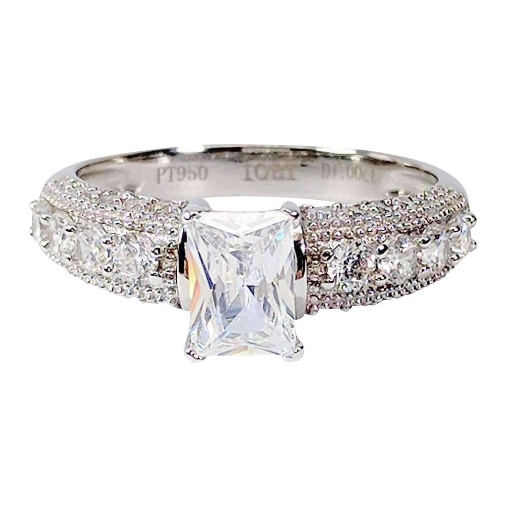 Camilla 1CT Emerald Cut Petite Pavé and Migraine OB Simulated Diamond Ring for Women Bridal Engagement Wedding Anniversary Gift