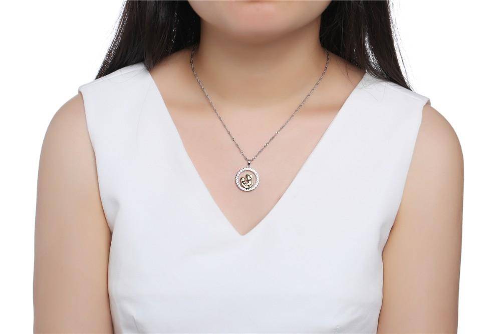 14K Gold Plated Circle of Love Mother & Child CZ Necklace for Woman