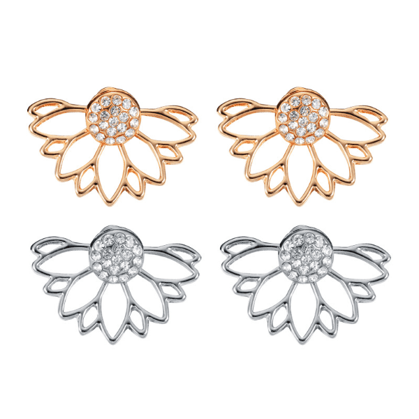 Lotus Flower Crystal Stud Earrings & Jacket