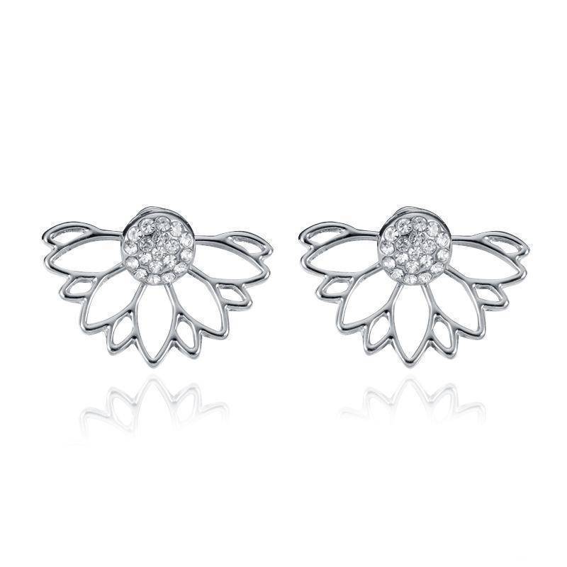 Lotus Flower Crystal Stud Earrings & Jacket