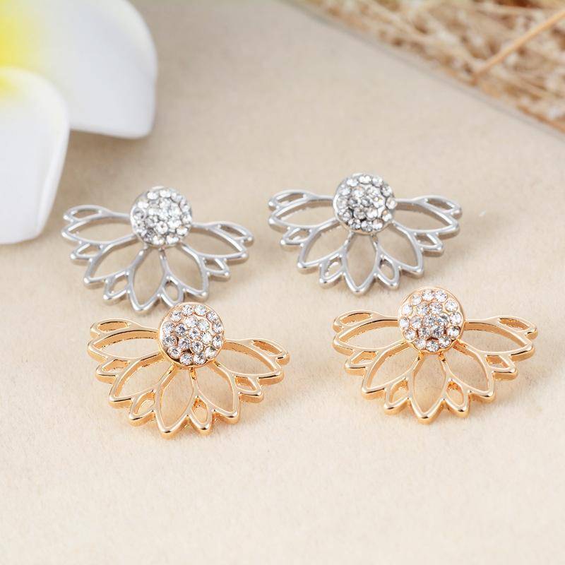 Lotus Flower Crystal Stud Earrings & Jacket