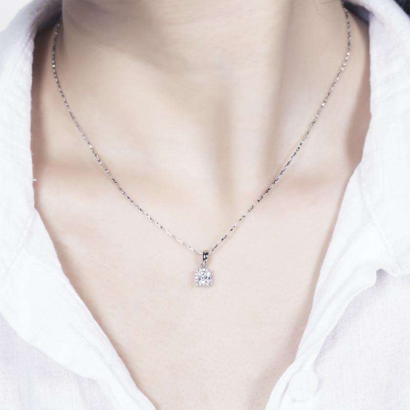 Delphine .5CT Princess Cut Halo OB Simulated Diamond Solitaire Pendant for Women Bridal Engagement Wedding Anniversary Gift