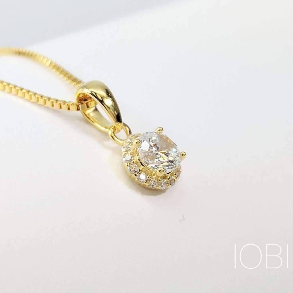Flora .36CT Round Cut Halo OB Simulated Diamond Solitaire Sterling Silver Pendant for Women Bridal Engagement Wedding Anniversary Gift
