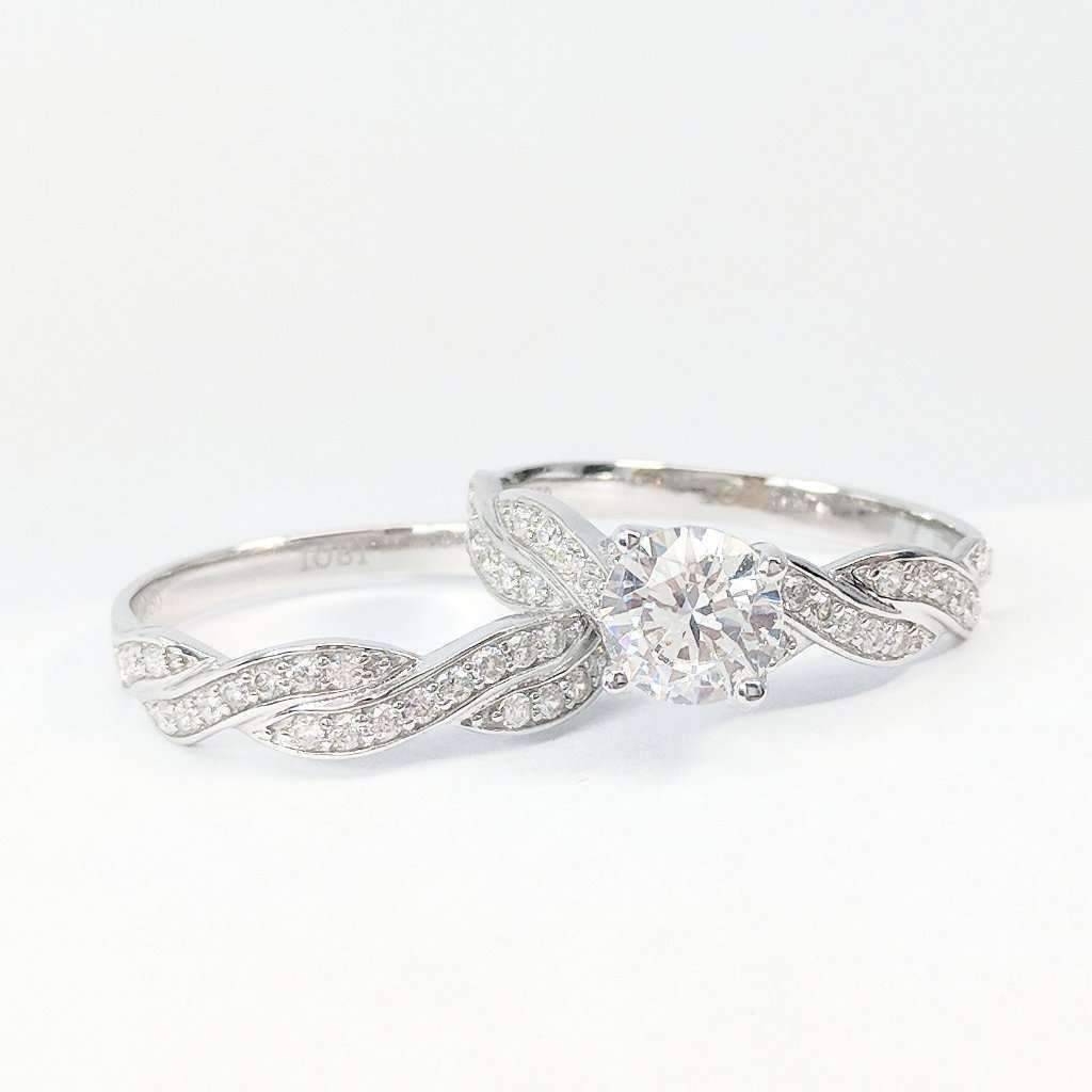 Francesca 1CT Round Twisted Pavé Band OB Simulated Diamond on Solid Sterling Silver Stunning Wedding Ring Set for Women Bridal