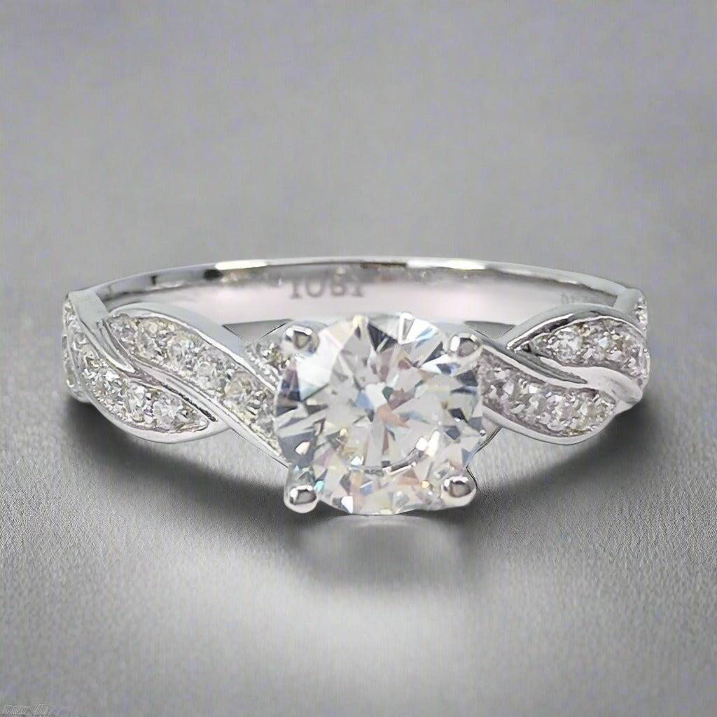 Francesca 1CT Round Twisted Pavé Band OB Simulated Diamond on Solid Sterling Silver Stunning Wedding Ring Set for Women Bridal