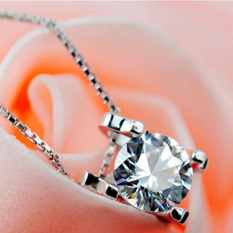 Radiant 14K White Gold Plated Floating Swiss CZ Solitaire Necklace Plus Pair of "Naked IOBI Crystals Drill" Earrings - Perfect for Women