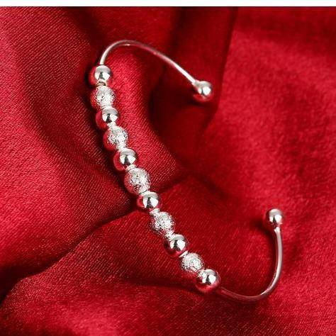Frost & Shine Beaded Silver Bangle Bracelet for Women