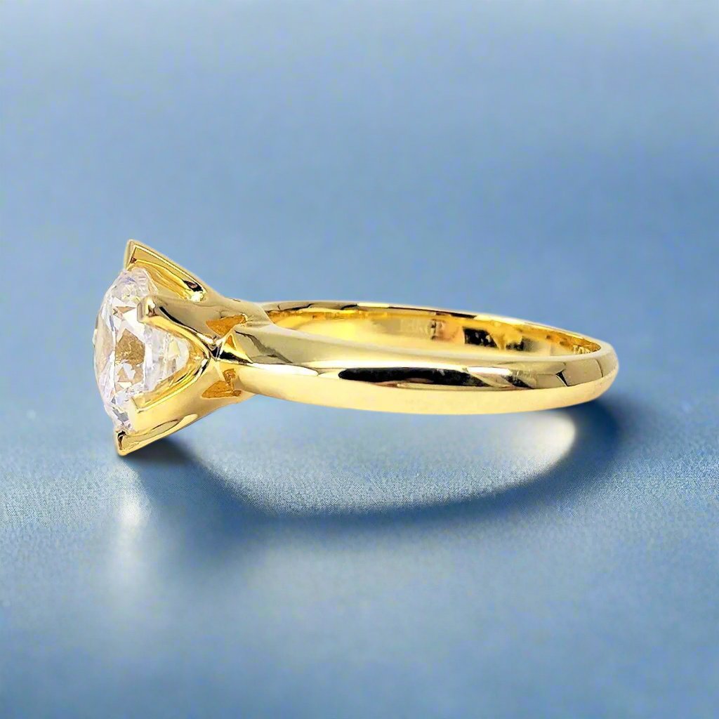 Genevieve D'ora 3CT Round Cut OB Simulated Diamond Ring for Women – 18K Gold Plated Sterling Silver
