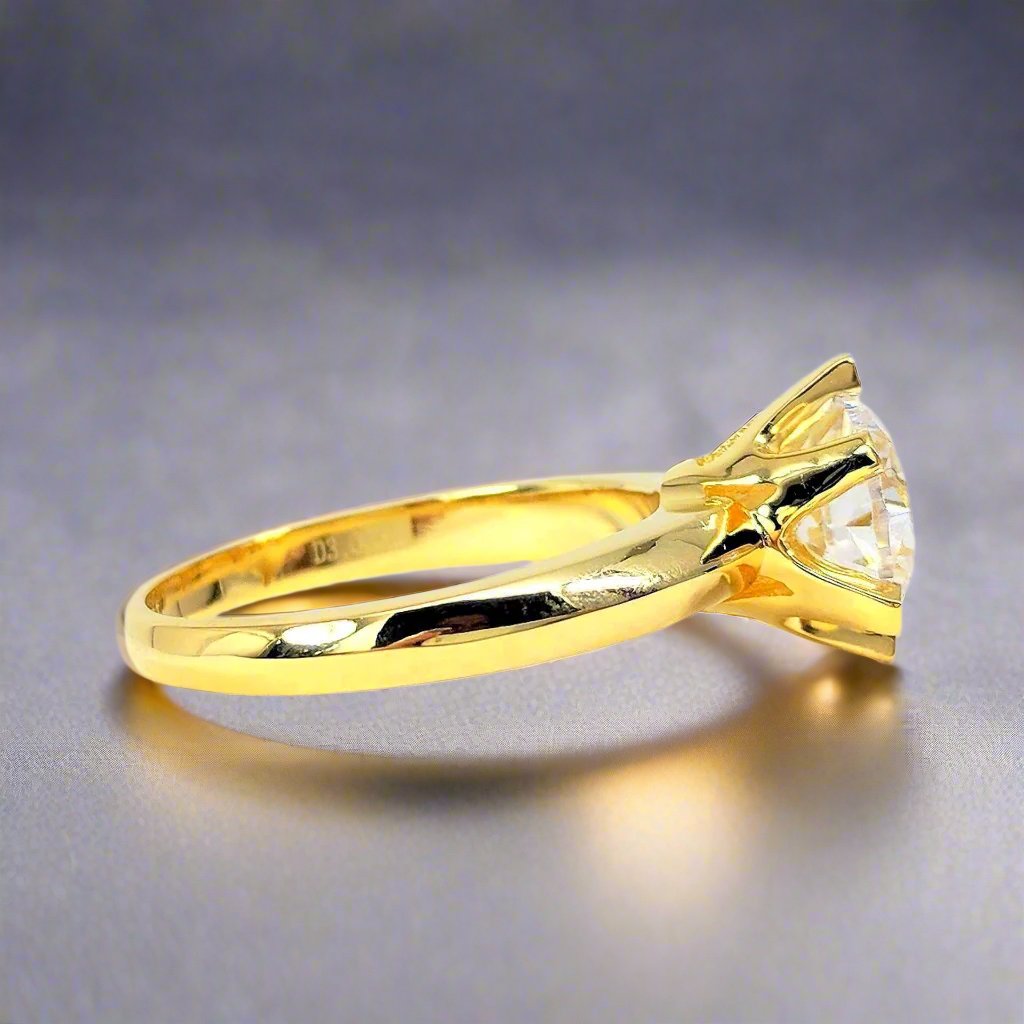 Genevieve D'ora 3CT Round Cut OB Simulated Diamond Ring for Women – 18K Gold Plated Sterling Silver