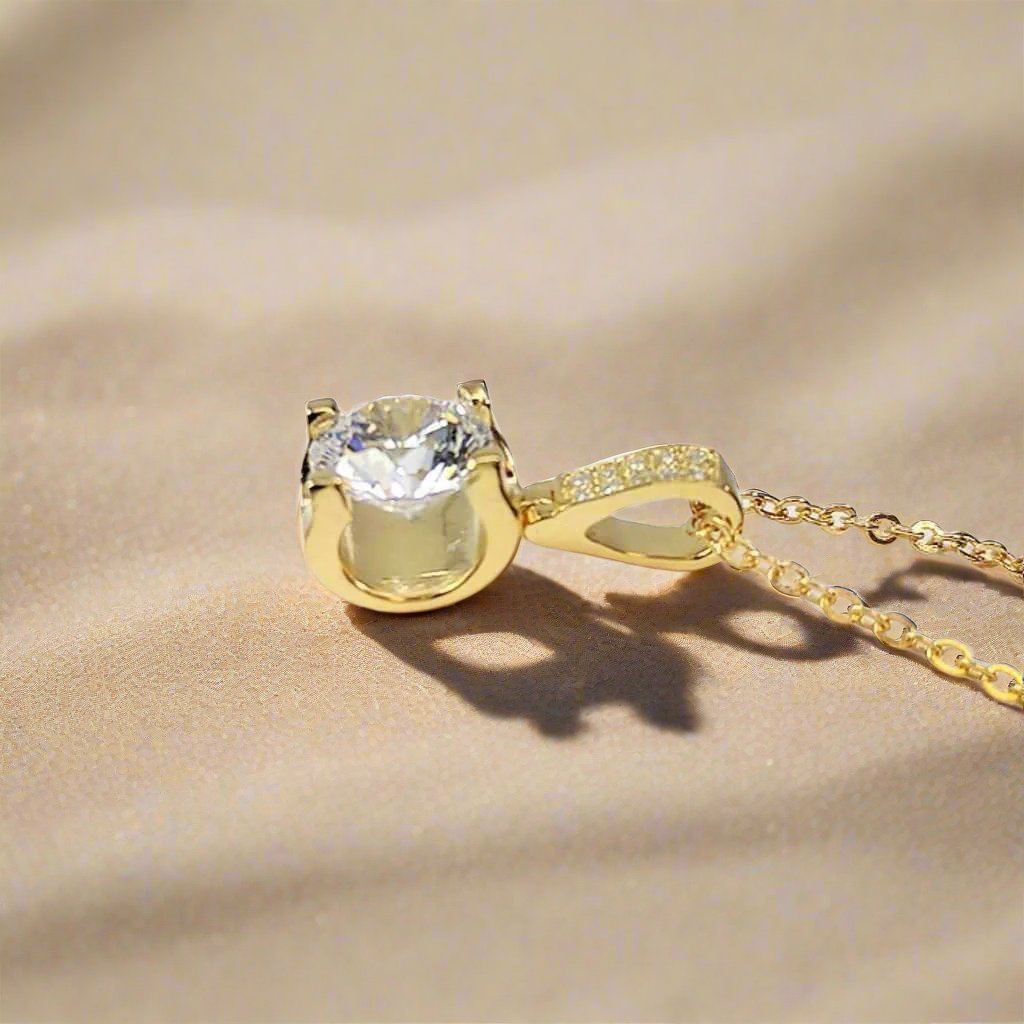 Giselle 1CT Tension Set OB Simulated Diamond Solitaire 18K Gold Plated Over Sterling Silver Pendant Necklace for Women