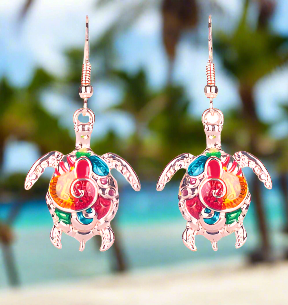 Artsy Sea Turtle Enamel Earrings for Woman