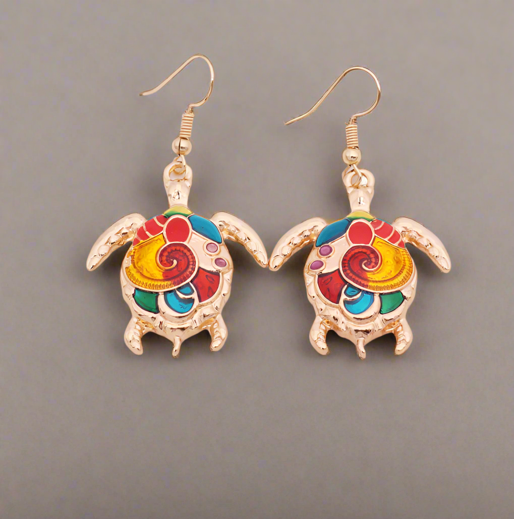 Artsy Sea Turtle Enamel Earrings for Woman