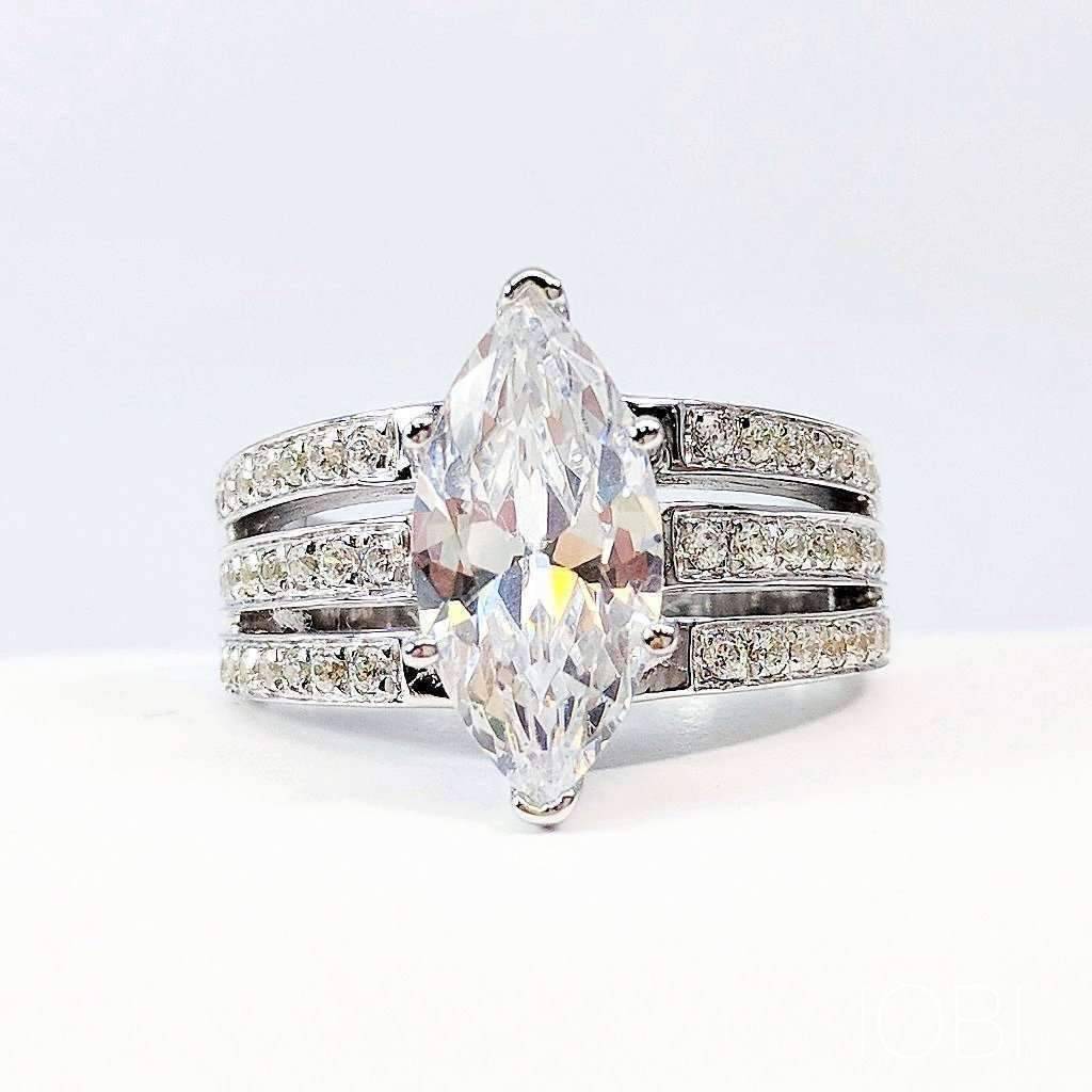Helena 3CT Marquise Cut Triple Pavé Band OB Simulated Diamond Ring for Women Bridal Engagement Wedding Anniversary Gift