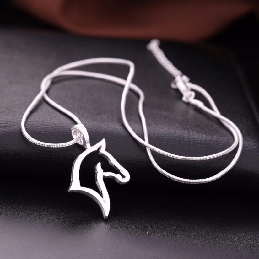 Horse Silhouette Silver Graceful Necklace Pendant on Snake Chain for Woman
