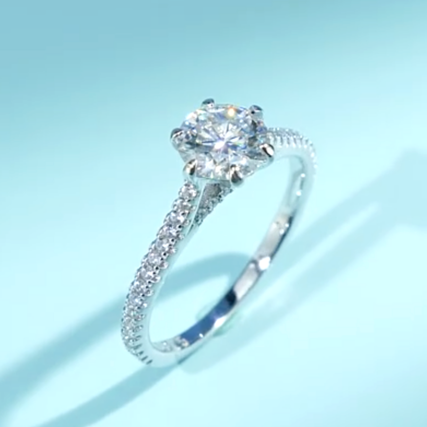 14K White Gold Over 925 Sterling Silver 1Ct Certified Real Moissanite Round Brilliant Cut for Women Super Fiery Perfect for Engagment Wedding Anniversary Promise Ring