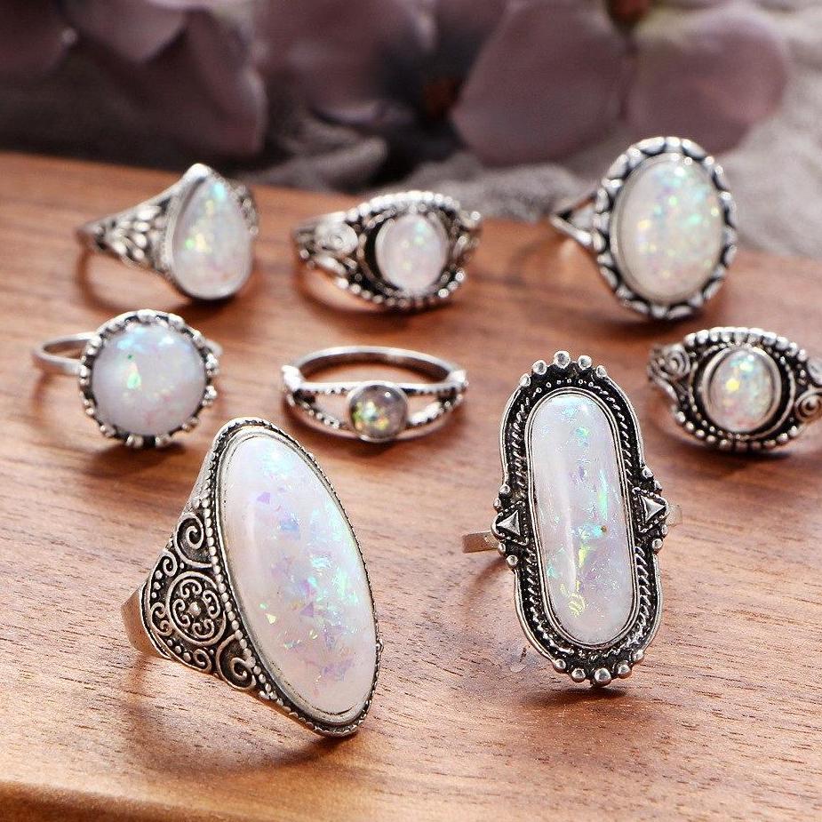 Vintage Opals Boho Midi-Knuckle Rings Set of 8