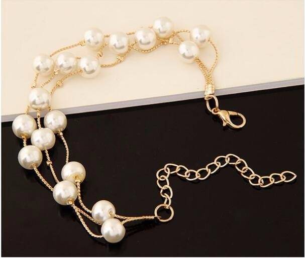 Layered Pearl Bead Station Necklace, Bracelet and Earrings Set